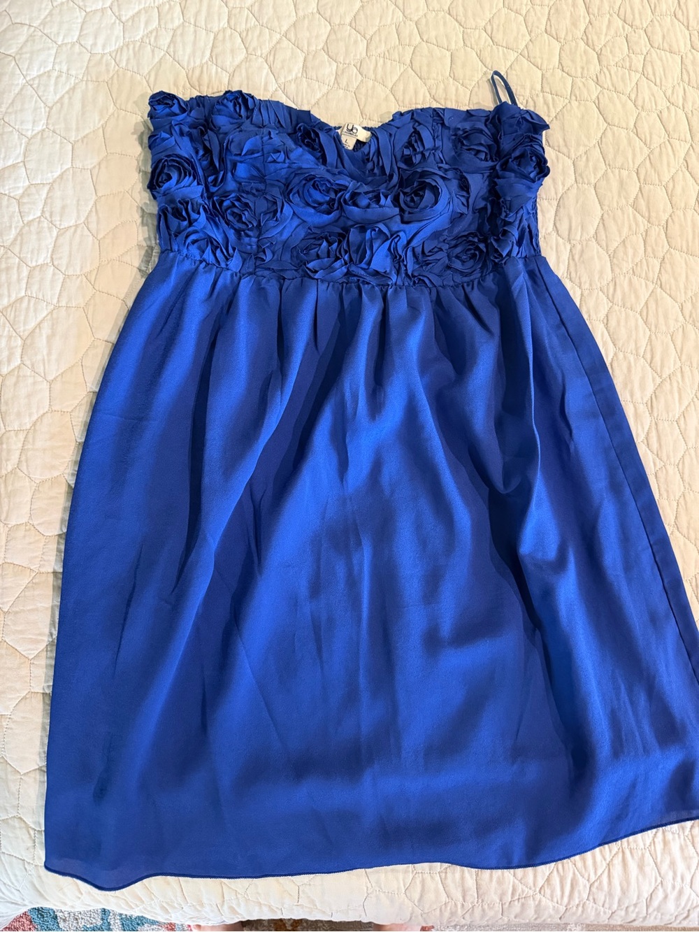 Ya Los Angeles Royal Blue Strapless Rosette Bodice Dress